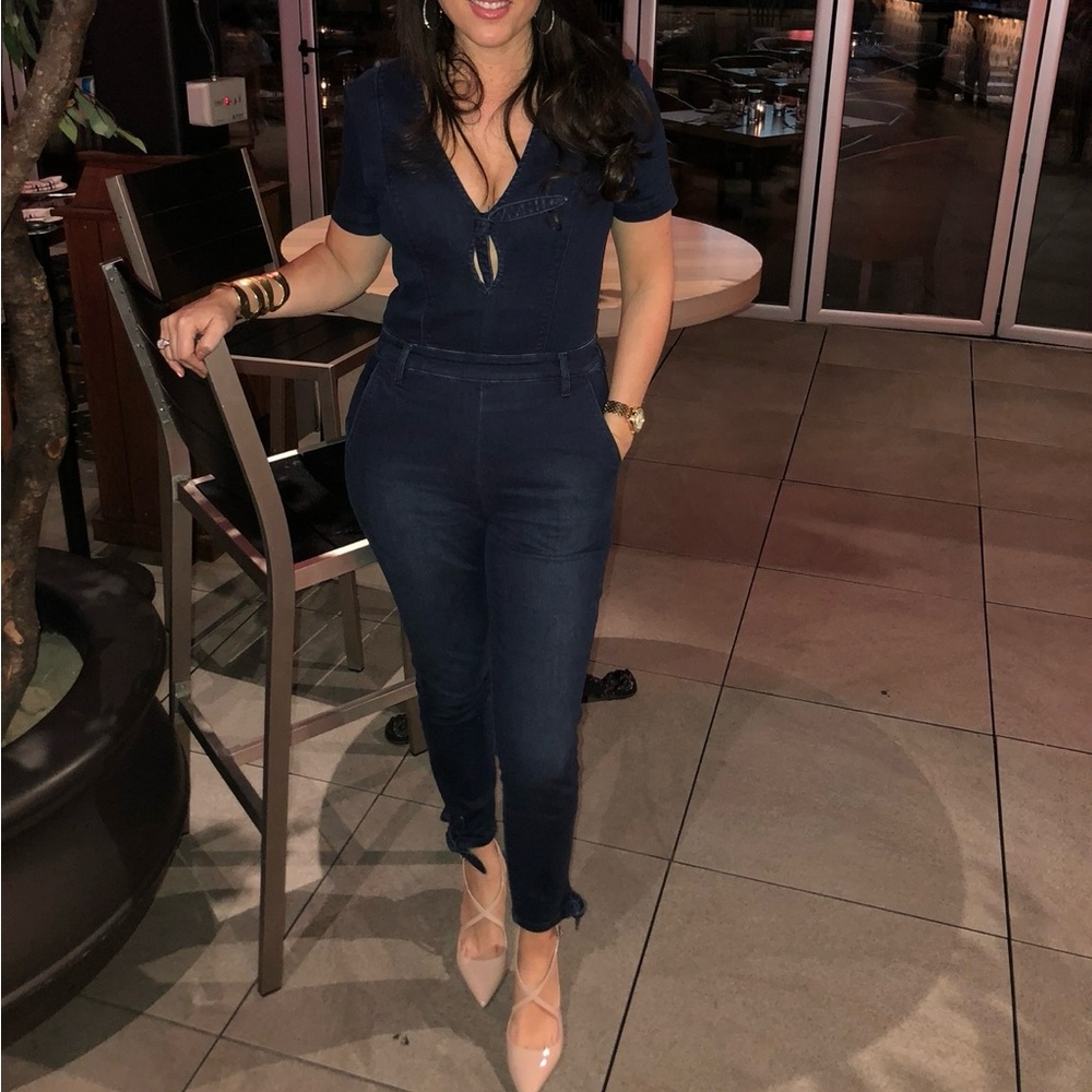 Bebe Navy Denim Jumpsuit